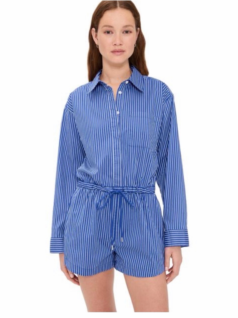 NWT Pistola Amelie  Blue Striped Button-Front Romper